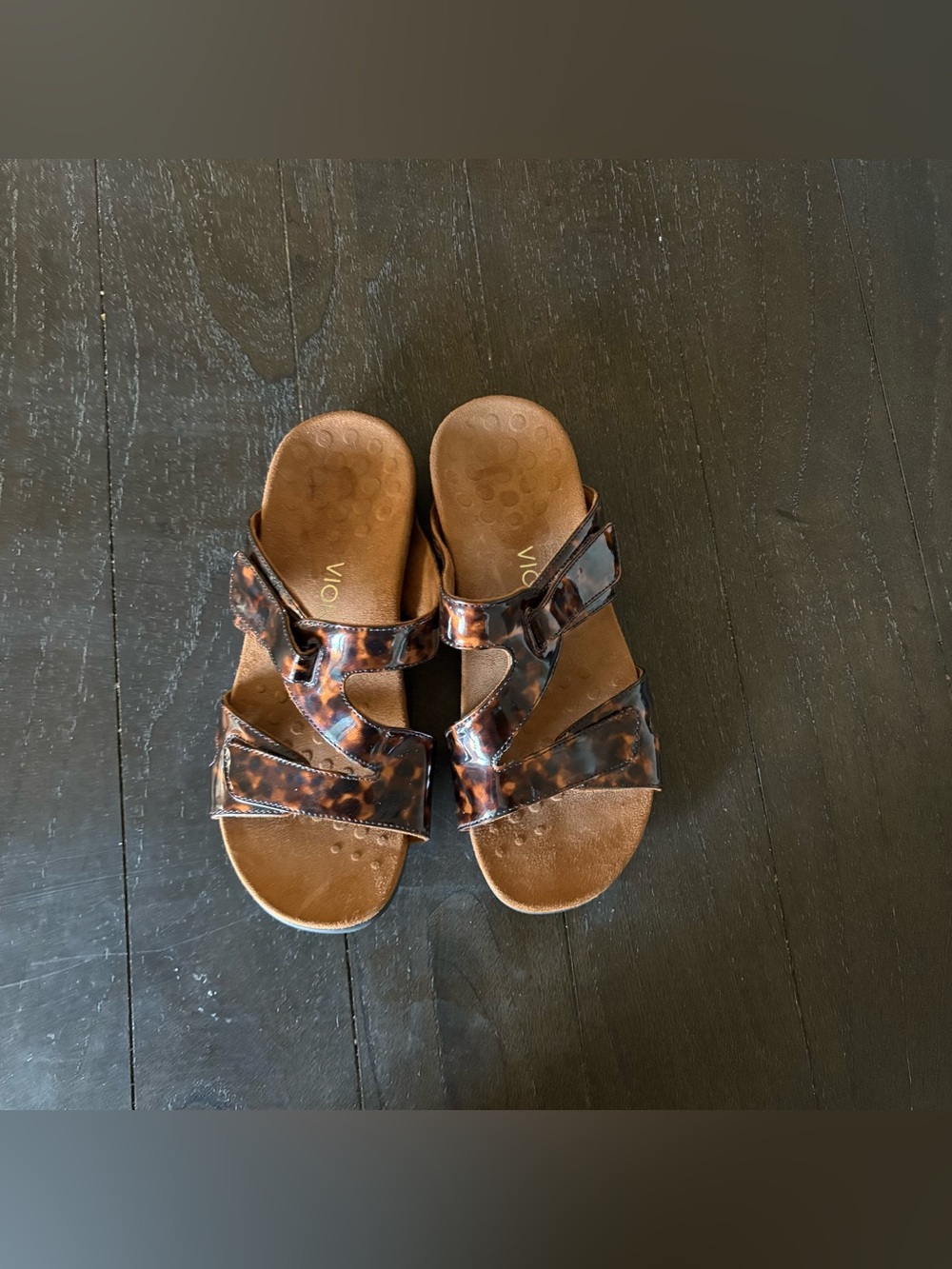 VIONIC Tortoise Patent Adjustable Strap Sandals Jelly Comfort Size 8